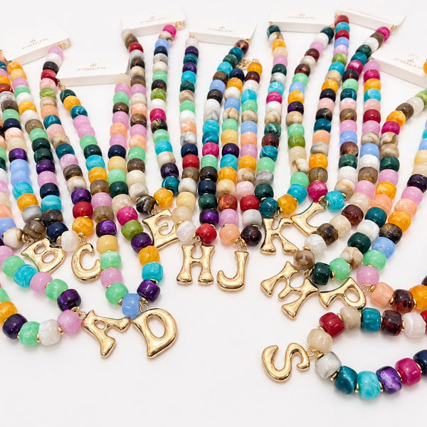 Multi Chunky Beaded Initial Charm Necklace Set | 40NK9655
