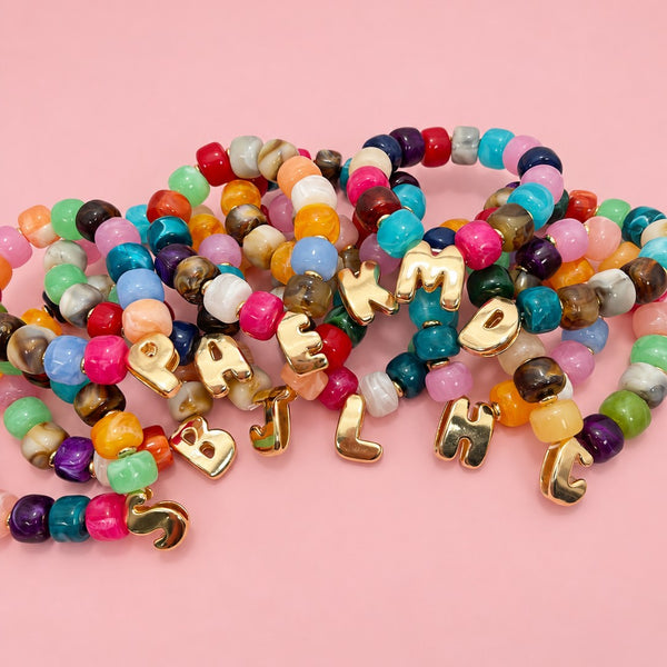 Chunky Initial Stretch Bracelet Set | 40B5276-Pack 12