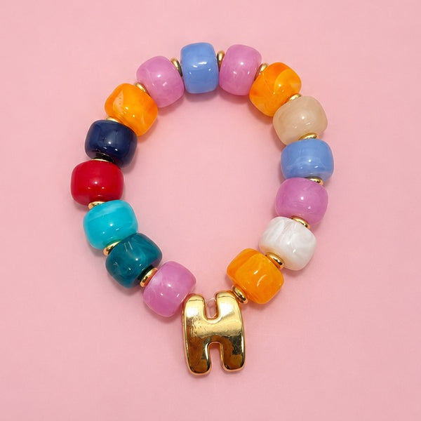 Chunky Initial Stretch Bracelet Set | 40B5276-Pack 12