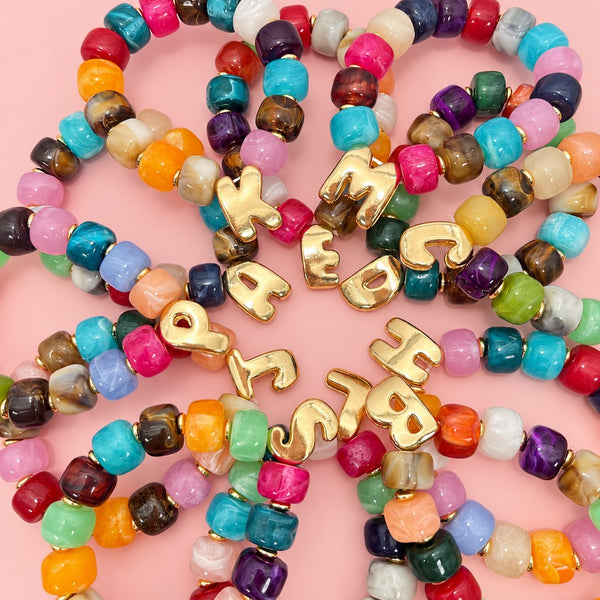 Chunky Initial Stretch Bracelet Set | 40B5276-Pack 12
