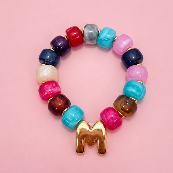 Chunky Initial Stretch Bracelet Set | 40B5276-Pack 12