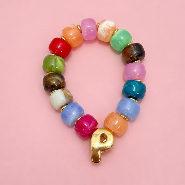 Chunky Initial Stretch Bracelet Set | 40B5276-Pack 12