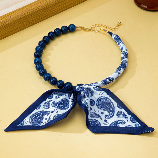 Silky Scarf & Beaded Strand Collar Choker Necklace| 80N93970