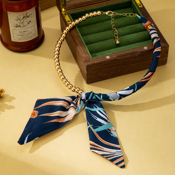 Silky Scarf & Beaded Strand Collar Choker Necklace| 80N93970
