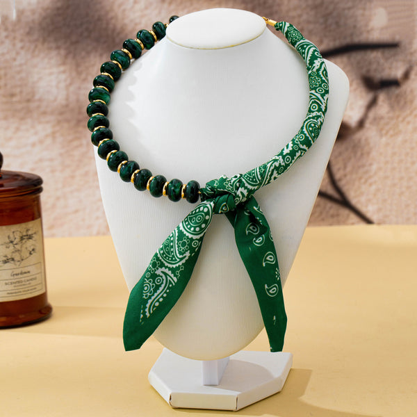 Silky Scarf & Beaded Strand Collar Choker Necklace| 80N93970