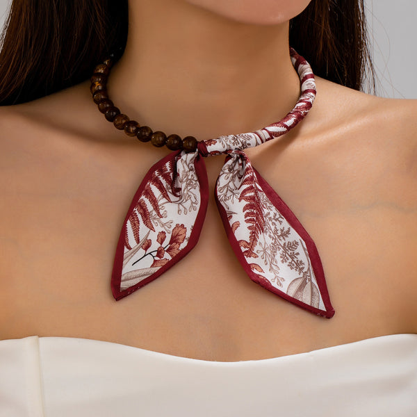 Silky Scarf & Beaded Strand Collar Choker Necklace| 80N93970