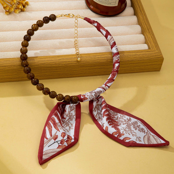 Silky Scarf & Beaded Strand Collar Choker Necklace| 80N93970