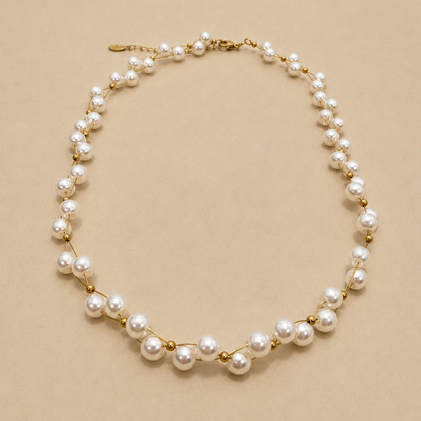 Faux Baroque Pearl & Gold Wire Station Necklace | 40NK9791