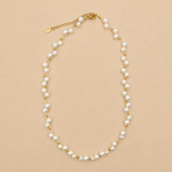 Faux Baroque Pearl & Gold Wire Station Necklace | 40NK9791