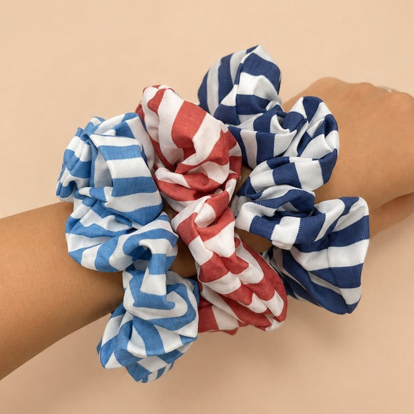 CLASSIC STRIPED FABRIC HAIR SCRUNCHIES | 40S748
