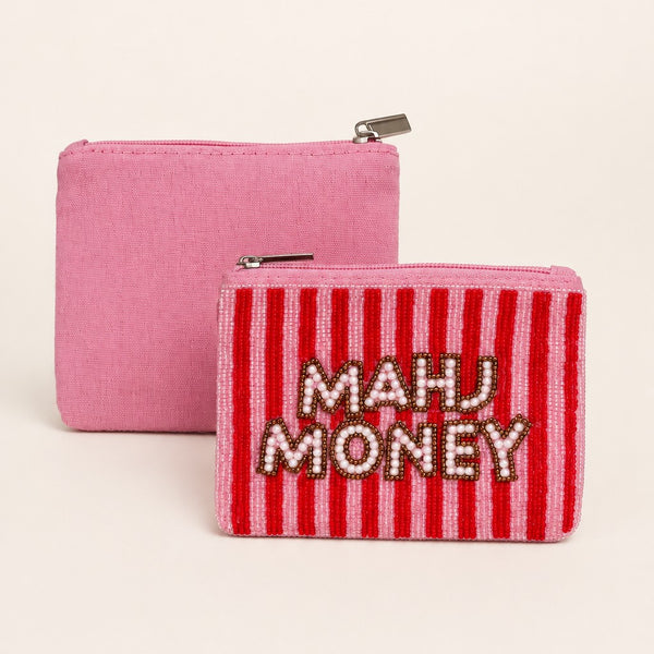 "MAHJONG" STRIPED BEAD POUCH COIN PURSE | 40P659