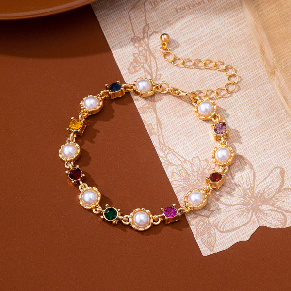 Multicolor Crystal & Pearl Tennis Bracelet | 80B1905