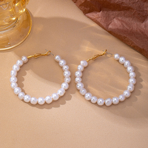 Classic Pearl Beaded Hoop Earrings | 80E63179