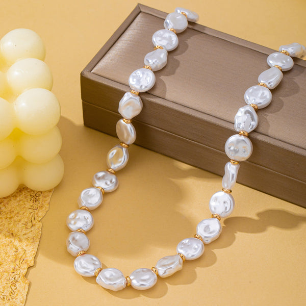Faux Coin Pearl & Gold Spacer Bead Toggle Necklace|80N93728