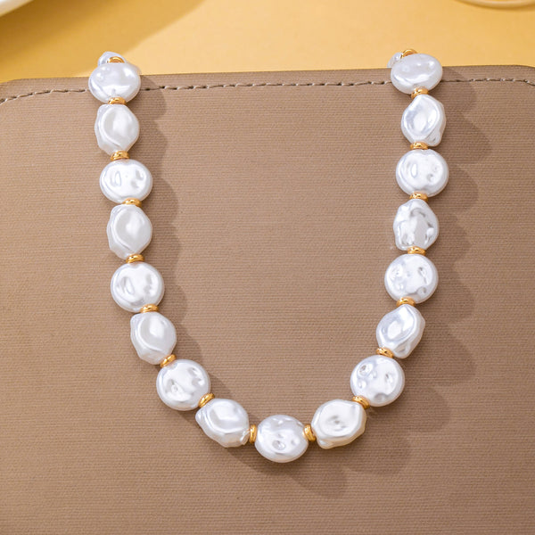 Faux Coin Pearl & Gold Spacer Bead Toggle Necklace|80N93728