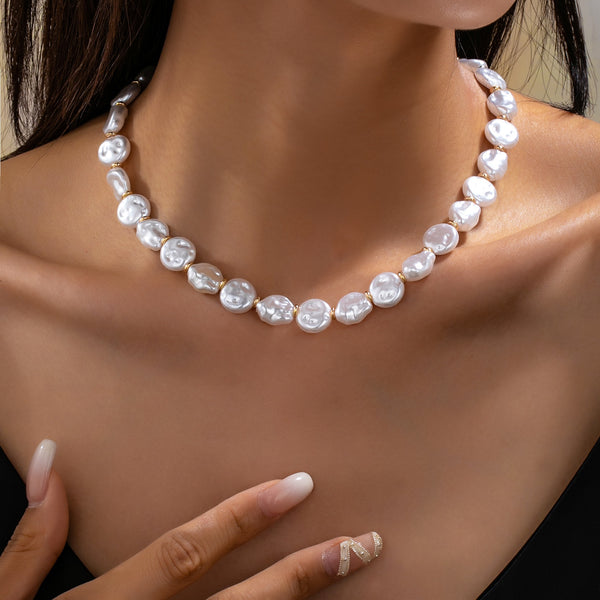 Faux Coin Pearl & Gold Spacer Bead Toggle Necklace|80N93728
