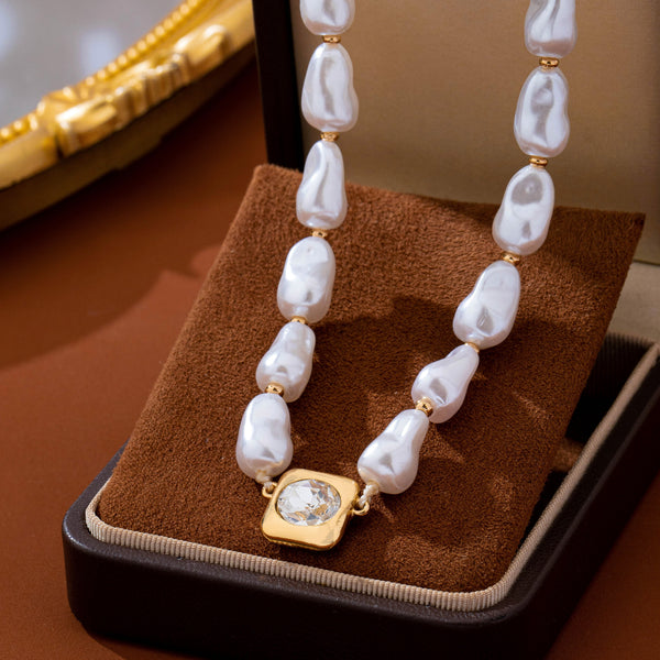 Faux Baroque Pearl & Bezel-Set Crystal Necklace | 80N93781