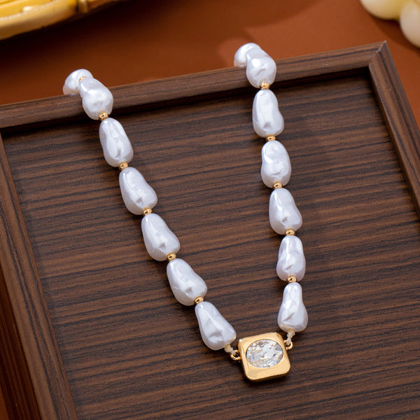 Faux Baroque Pearl & Bezel-Set Crystal Necklace | 80N93781