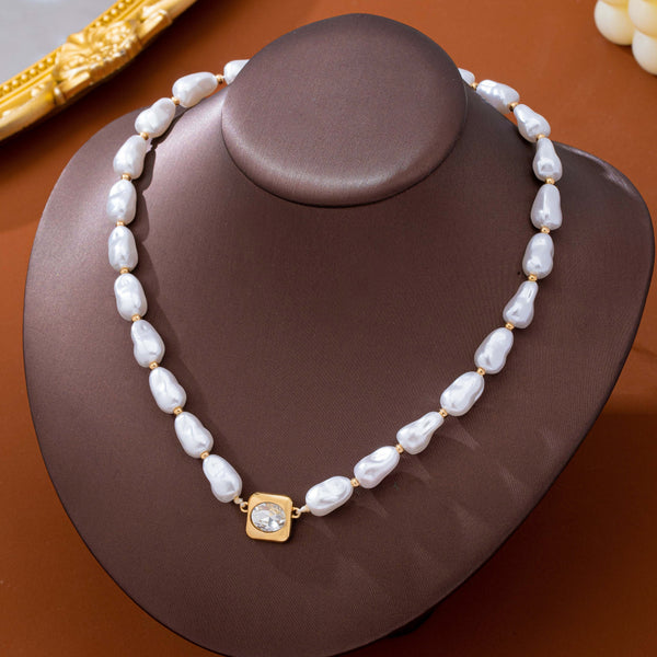 Faux Baroque Pearl & Bezel-Set Crystal Necklace | 80N93781