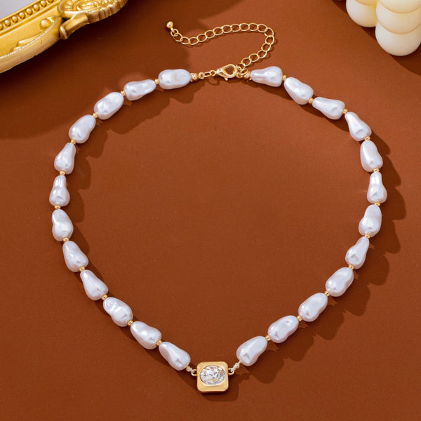 Faux Baroque Pearl & Bezel-Set Crystal Necklace | 80N93781