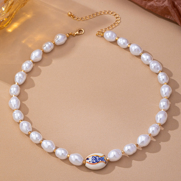 Baroque Pearl & Porcelain Fish Necklace | 80N93776