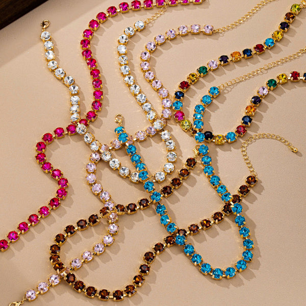 Brass & Multi-Color Glass Crystal Tennis Necklace | 80N93702