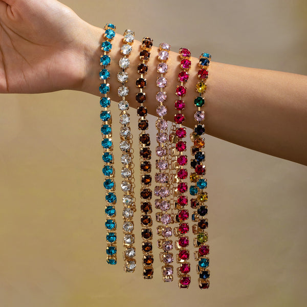 Brass & Multi-Color Glass Crystal Tennis Necklace | 80N93702