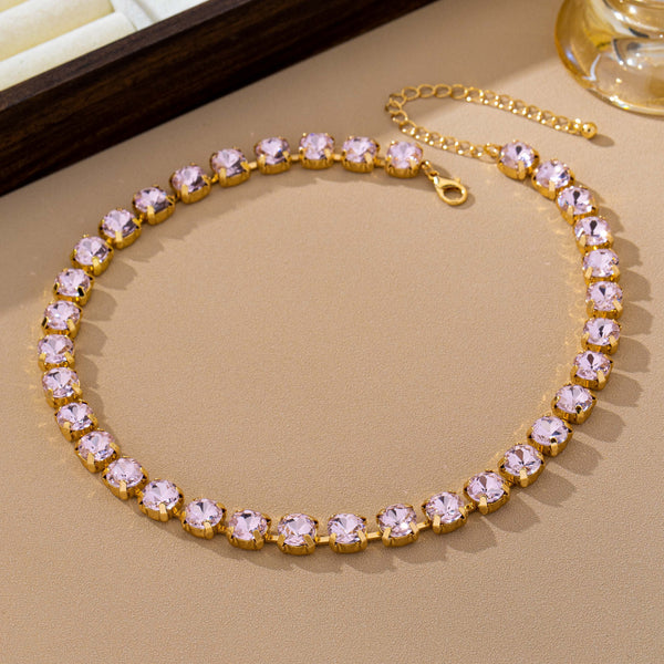 Brass & Multi-Color Glass Crystal Tennis Necklace | 80N93702
