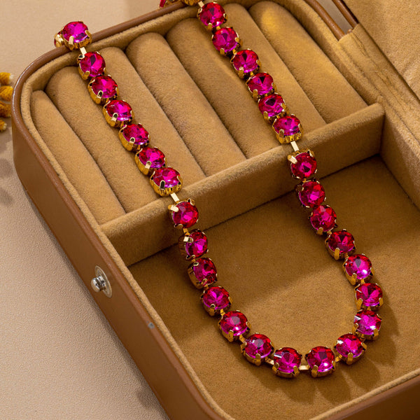 Brass & Multi-Color Glass Crystal Tennis Necklace | 80N93702
