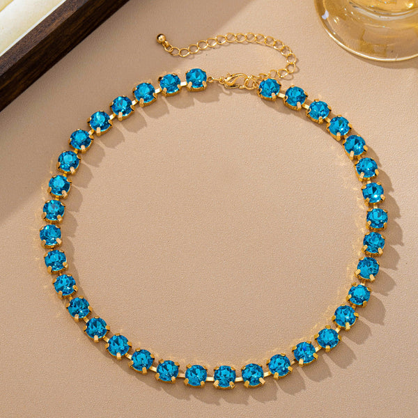 Brass & Multi-Color Glass Crystal Tennis Necklace | 80N93702