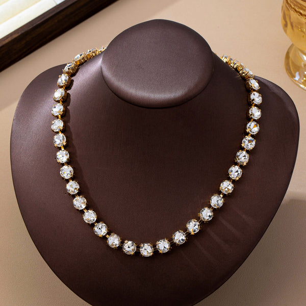 Brass & Multi-Color Glass Crystal Tennis Necklace | 80N93702