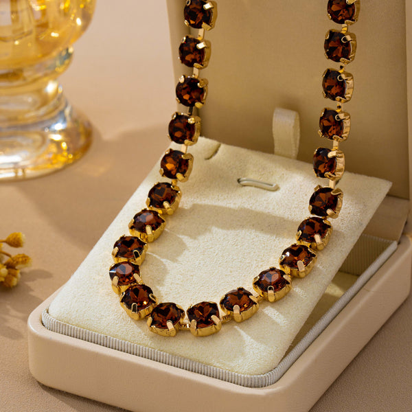 Brass & Multi-Color Glass Crystal Tennis Necklace | 80N93702