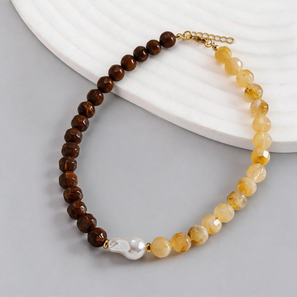 Two-Tone Faceted Natural Stone & Pearl Necklace | 40NK9770