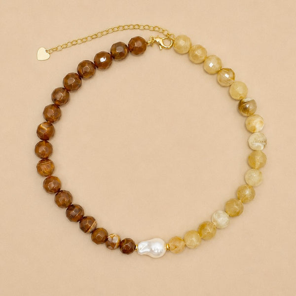 Two-Tone Faceted Natural Stone & Pearl Necklace | 40NK9770