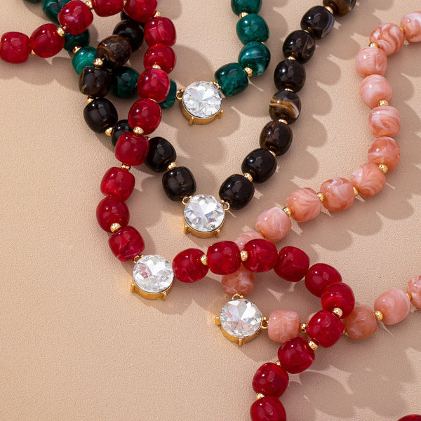 Resin Bead Round Crystal Pendant Necklace | 80N93729