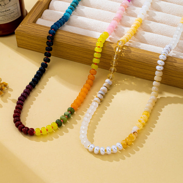 Gemstone-Inspired Long Multicolor Bead Necklace | 80N93770