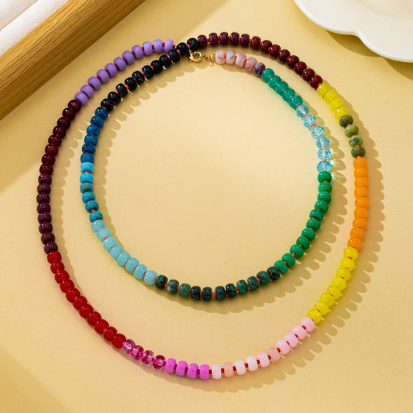 Gemstone-Inspired Long Multicolor Bead Necklace | 80N93770