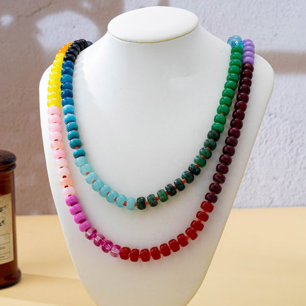 Gemstone-Inspired Long Multicolor Bead Necklace | 80N93770