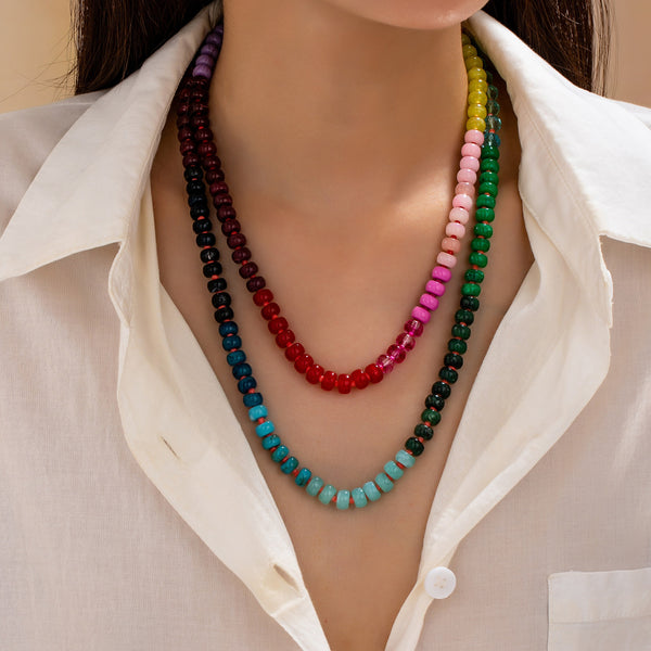 Gemstone-Inspired Long Multicolor Bead Necklace | 80N93770