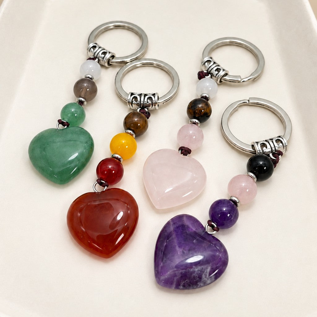 Natural Gemstone Heart Dangle Bag Charm Key Chain | 40KC197 – JOSSLYN ...