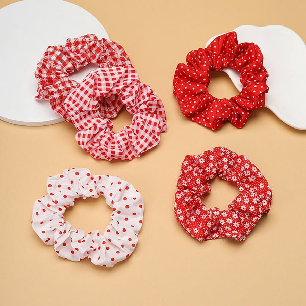 Polka Dot Gingham Checker Floral Scrunchie Set Of 5 | 40S750