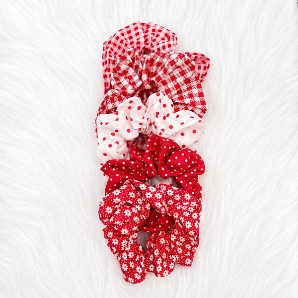 Polka Dot Gingham Checker Floral Scrunchie Set Of 5 | 40S750