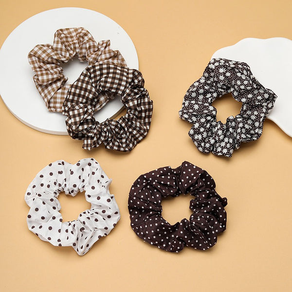 Polka Dot Gingham Checker Floral Scrunchie Set Of 5 | 40S750