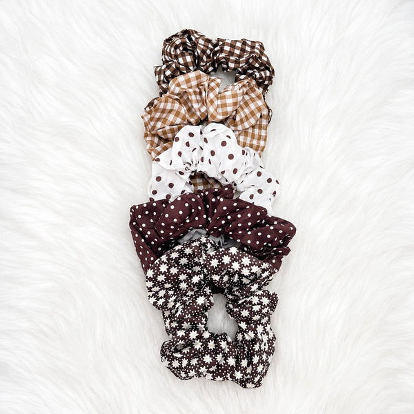 Polka Dot Gingham Checker Floral Scrunchie Set Of 5 | 40S750