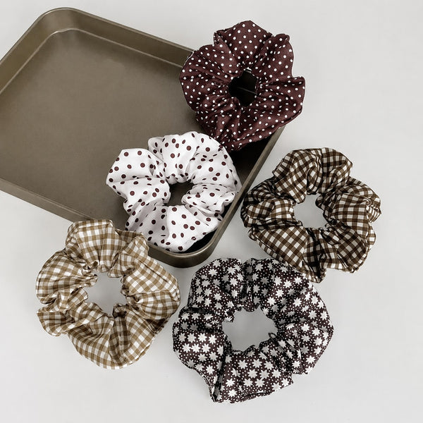 Polka Dot Gingham Checker Floral Scrunchie Set Of 5 | 40S750
