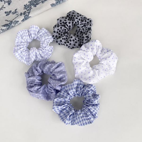 Polka Dot Gingham Checker Floral Scrunchie Set Of 5 | 40S750