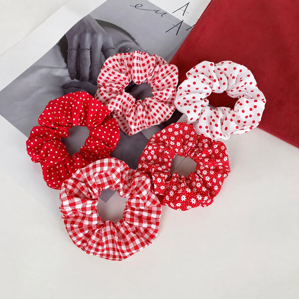Polka Dot Gingham Checker Floral Scrunchie Set Of 5 | 40S750