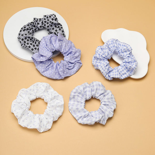 Polka Dot Gingham Checker Floral Scrunchie Set Of 5 | 40S750