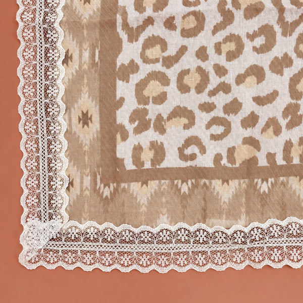 Animal & Paisley Print Lace-Trimmed Square Scarf | 40SC764