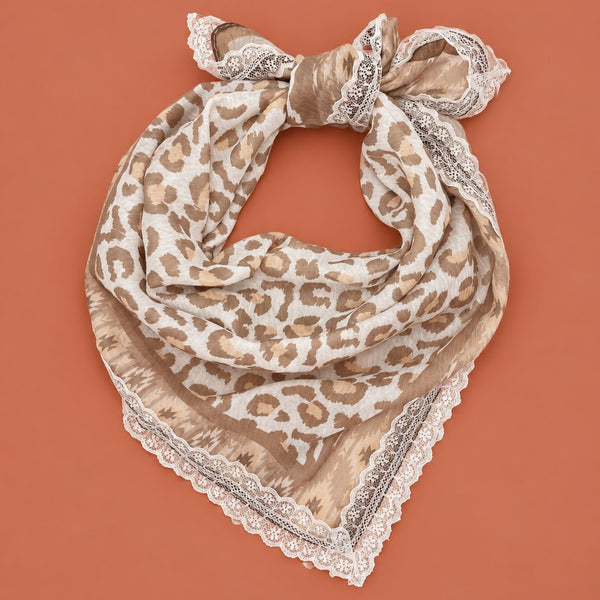 Animal & Paisley Print Lace-Trimmed Square Scarf | 40SC764